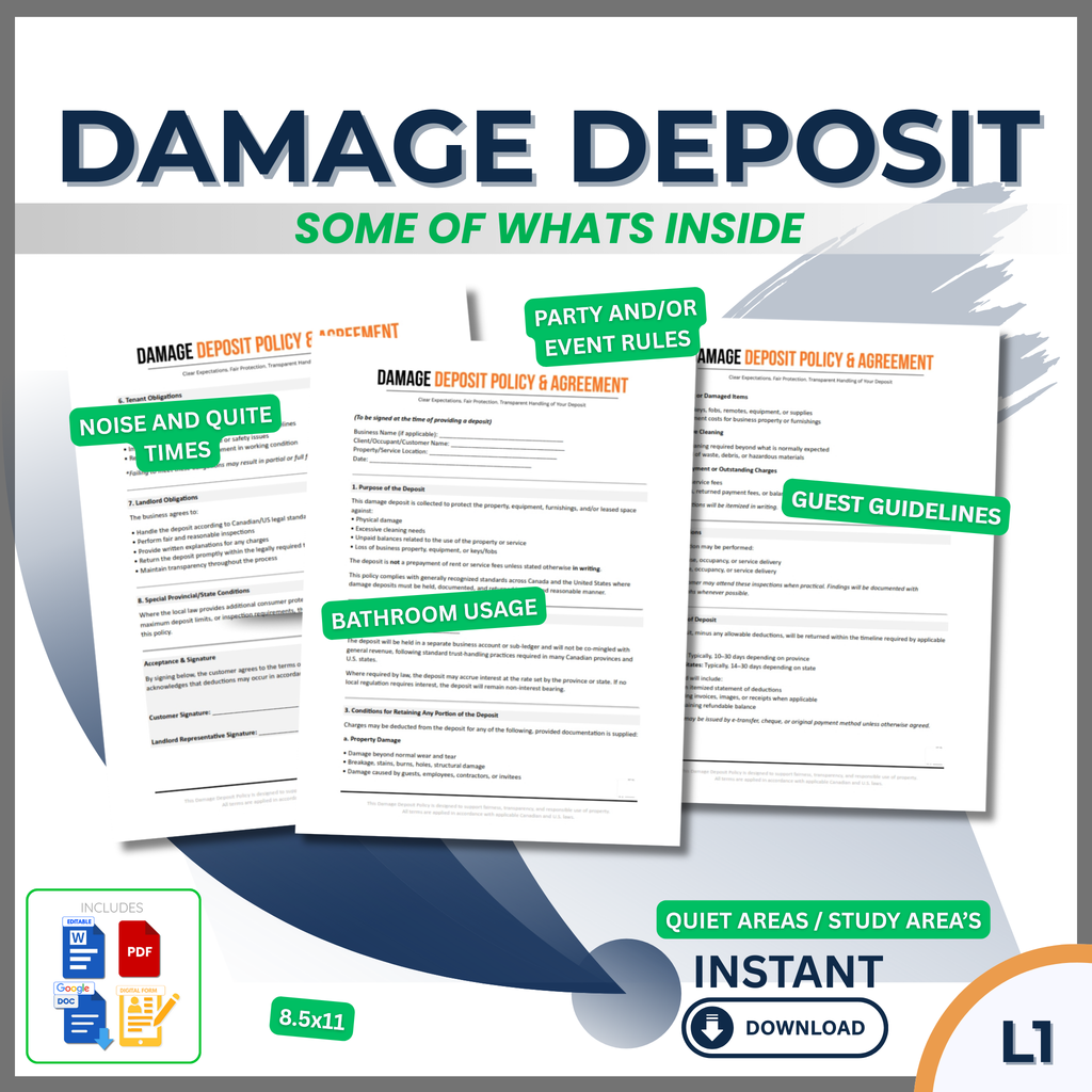 DAMAGE DEPOSIT POLICY