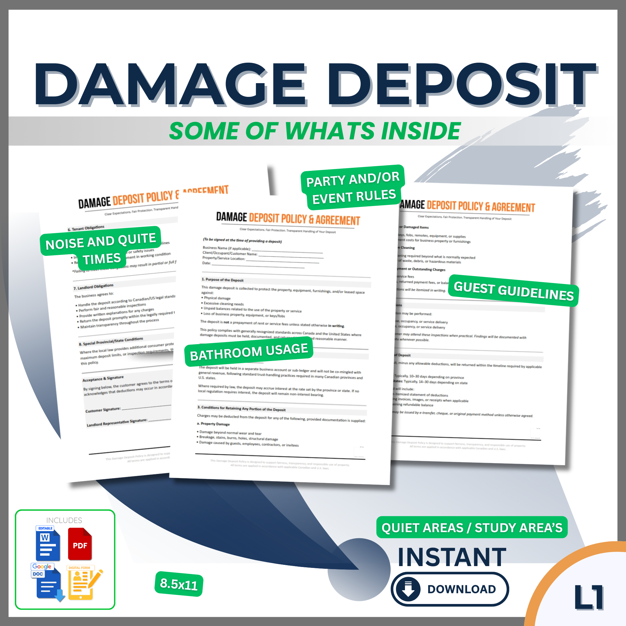 DAMAGE DEPOSIT POLICY